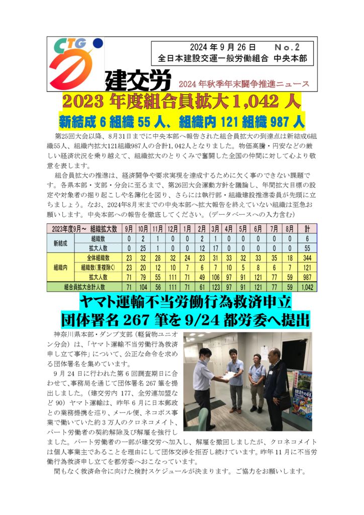 2024年秋年末闘争推進ニュース　No.2